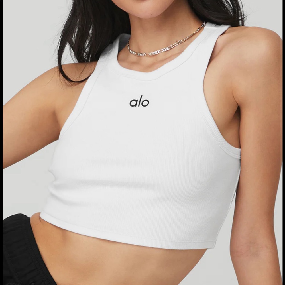 Alo Yoga Aspire Tank White/Black lettering